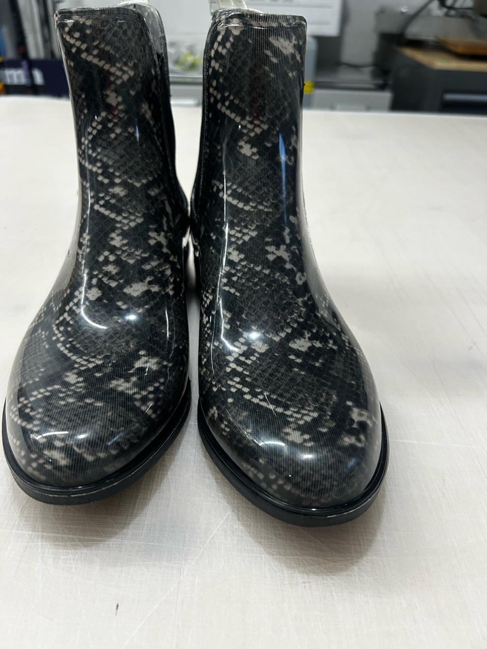 Joe Fresh Black Snake-Print Ankle Rain Boots